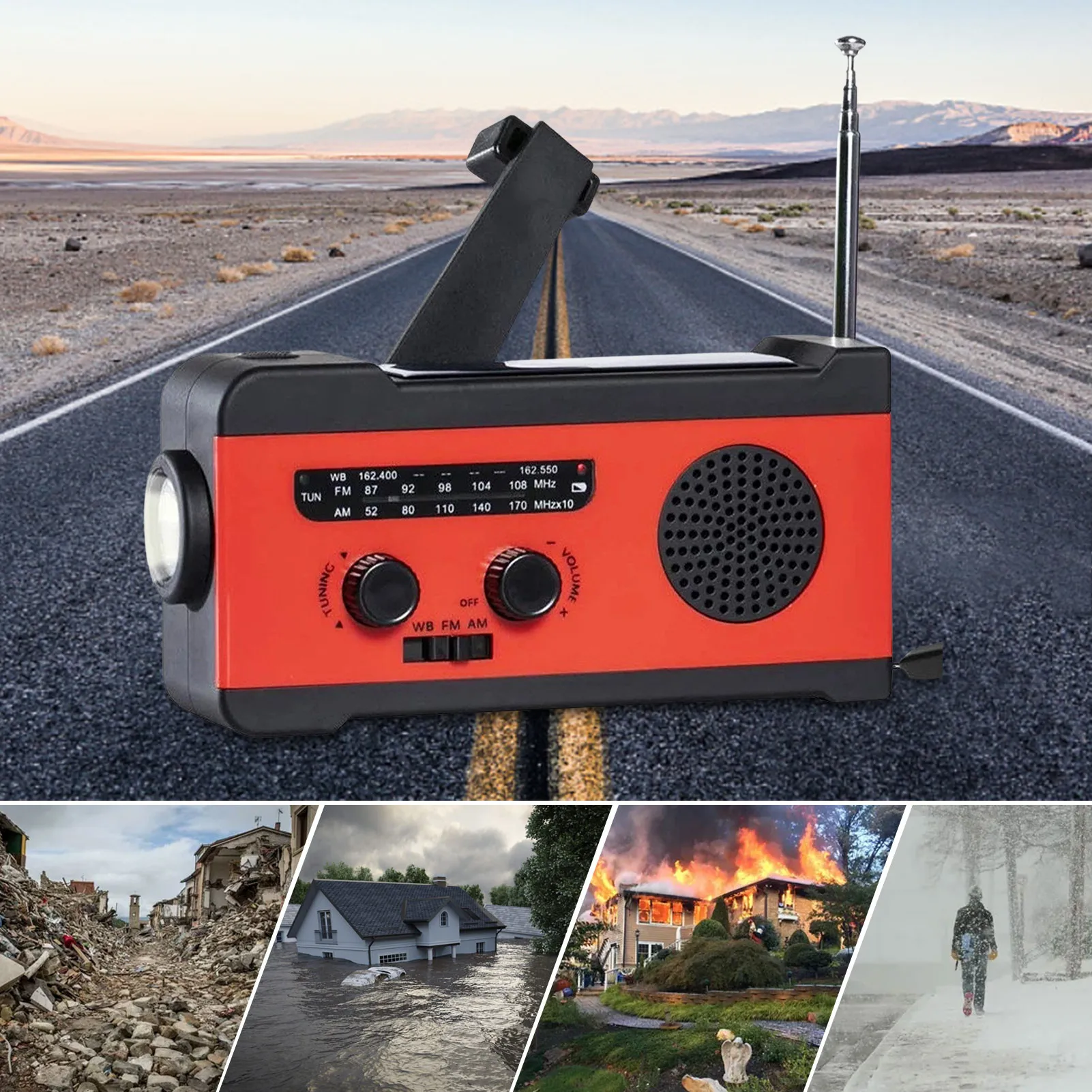 

Weather Radio Emergency Radio Hand Crank Solar Power Household Outdoor Emergency Supplies Weather Radio 2000mAh Battery