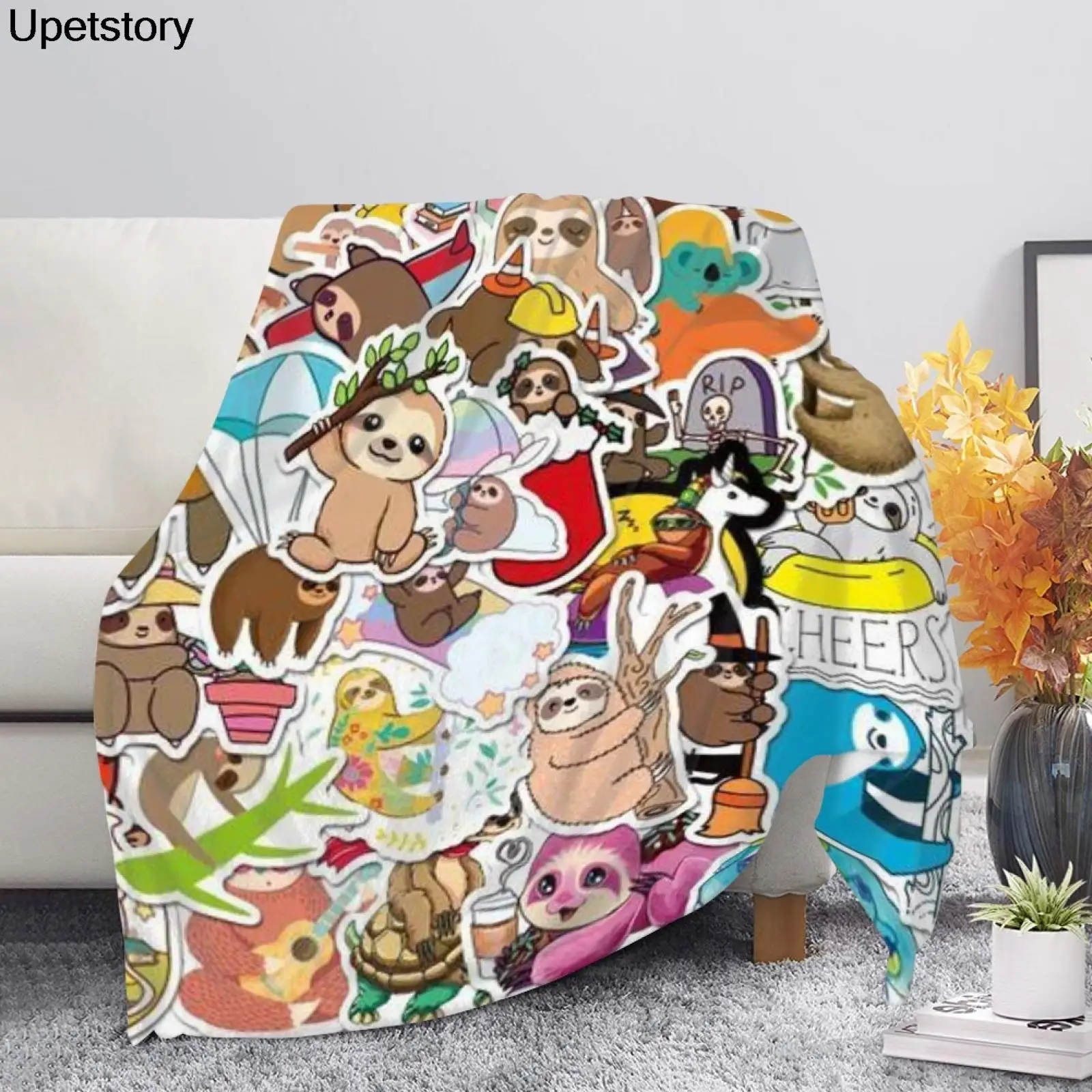 

Upetstory Cartoon Sloth Sticker Print Home Fluffy Sherpa Winter Fleece Blanket Bedroom Bed Bed Blanket King Size Crilb Blanket