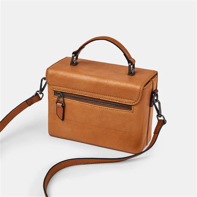 Simple casual designer natural genuine leather ladies small box handbag outdoor daily first layer cowhide shoulder messenger bag
