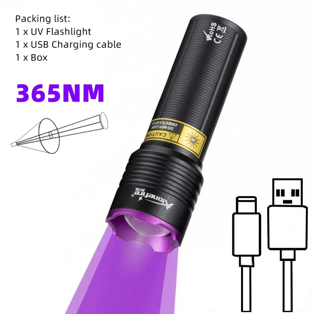 

AloneFire SV135 USB-фонарик с УФ-излучением черного цвета