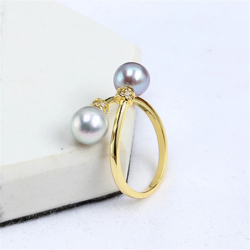 

14K gold injection DIY accessories ring cross double beads micro pearl open ring accessories empty bracket adjustable decoration