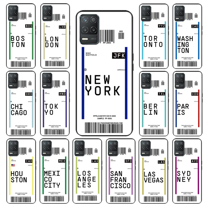 

Air ticket USA Paris Tokyo Label Phone Case for OPPO Realme 8 7 6 6Pro 7Pro 8Pro 6i 5i C3 C21 C21Y C11 C15 C20 C25 X3 SuperZoom