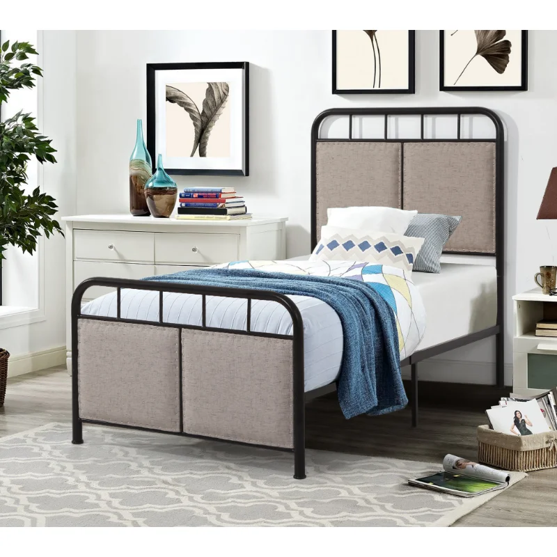 With Fabric Headboard And Footboard Beige Metal [us Stock]