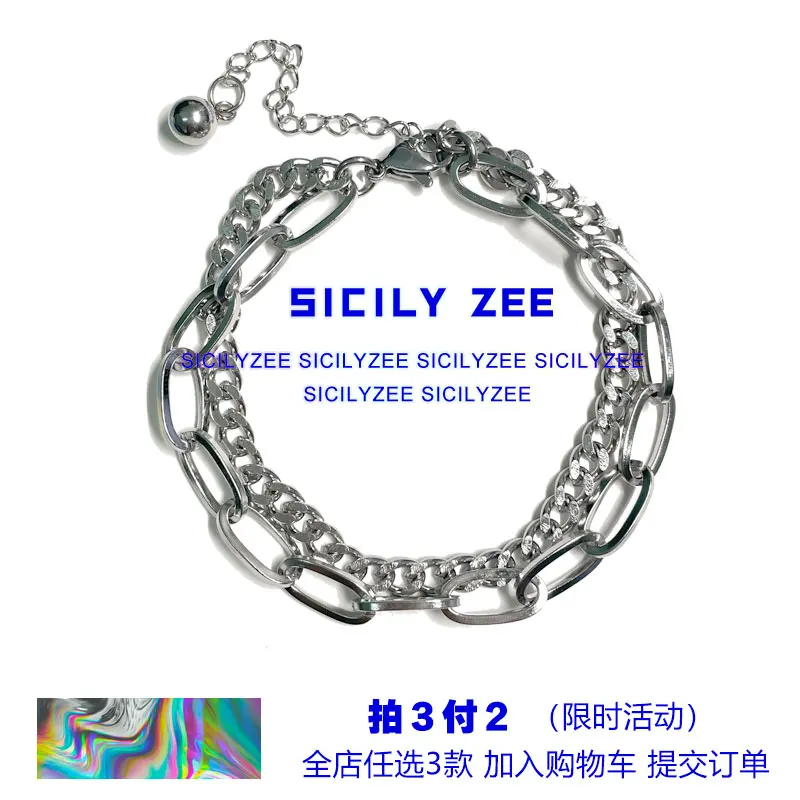 Sicilyzee Titanium Steel No Fading Double Layer Twin Bracelet Men's Trendy Hip-hop Personali Women Show Hand Fine ...