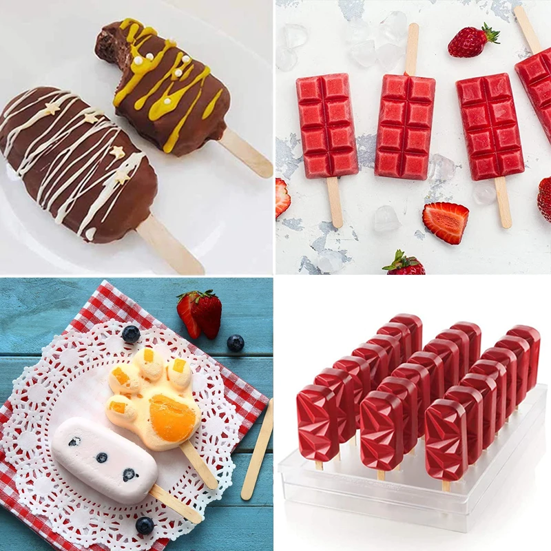 Description Picture 3 of item3/4 Cell DIY Silicone Ice Cream Mold Homemade Popsicle Maker Reusable Ice Cube Tray Mousse Dessert Ice Cream Mould Baking Tools