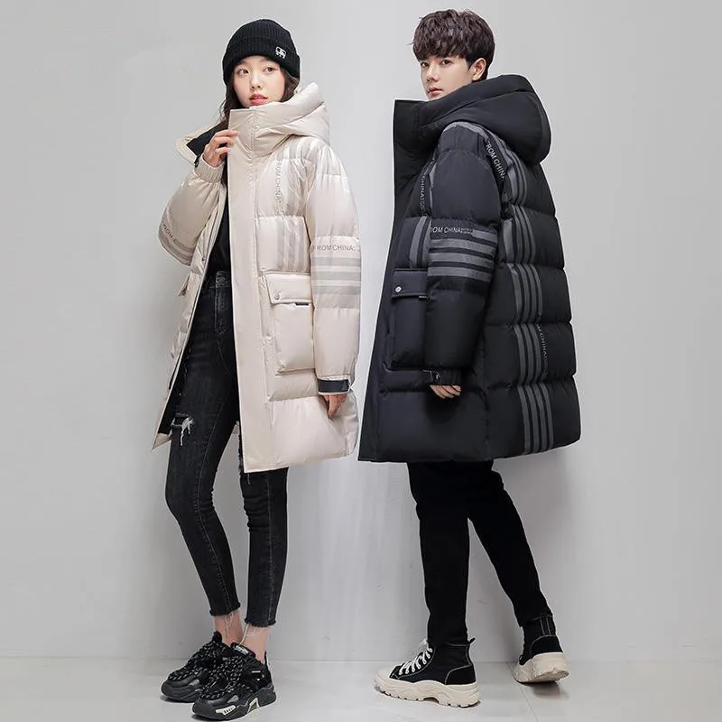 Lovers Winter Outerwear Thicken Medium Length White Duck Down Jacket Brand Hooded Coat Parka Women Quality Down Coat enlarge