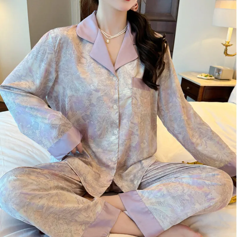 Пижамный комплект женский из 2 предметов атласная пижама искусственного шелка на
