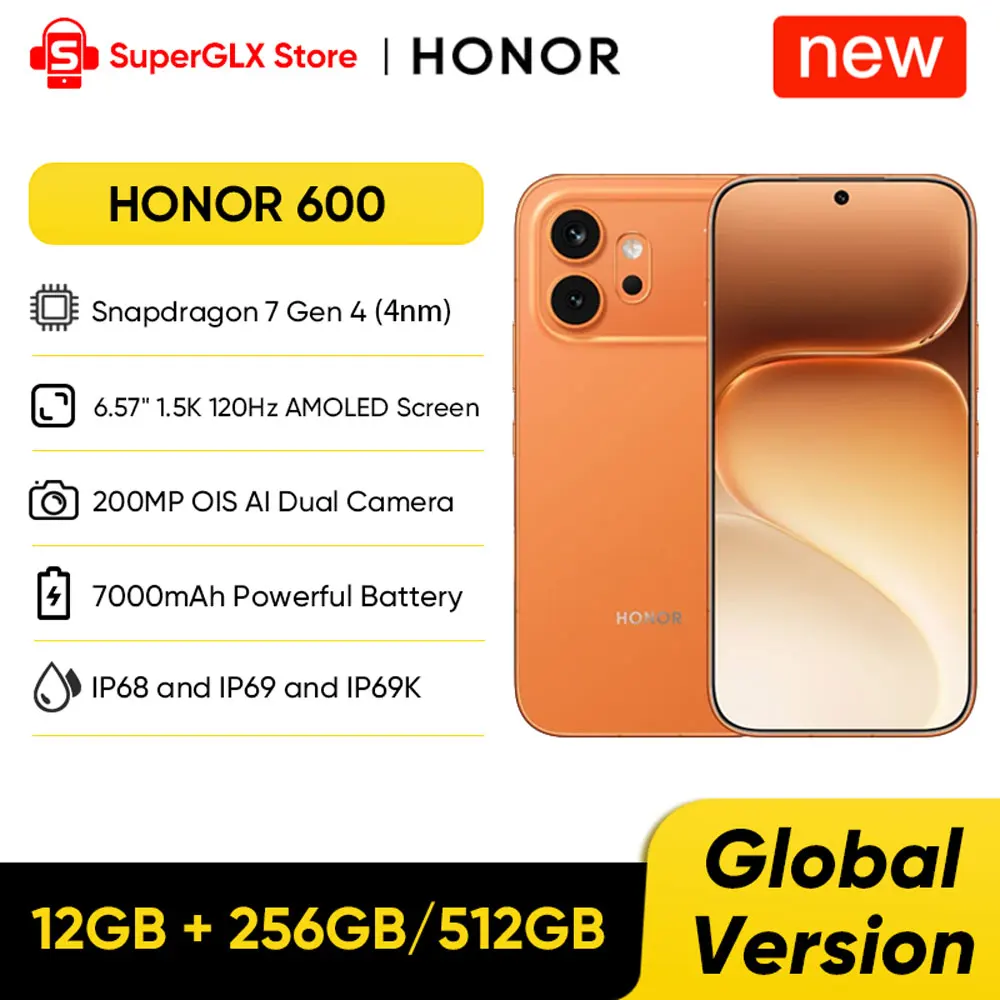 Фото Смартфон HONOR 600 Global Version 5G, процессор Snapdragon 7 Gen 4, камеры 200 МП, AMOLED-дисплей 6,57'', аккумулятор 7000 мАч, быстрая зарядка 80 Вт, Android 16 №2