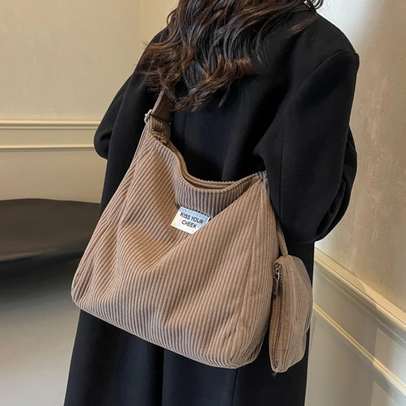 Вельветовая однотонная большая сумка большой емкости 2024 хит продаж модная