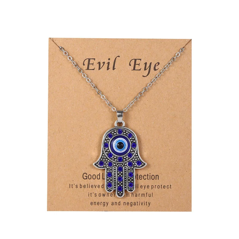 

Lucky Blue Evil Eye Pendant Necklace For Women Silver Color Vintage Turkish Hand of Fatima Choker Necklace Collar Neck Chain Jew