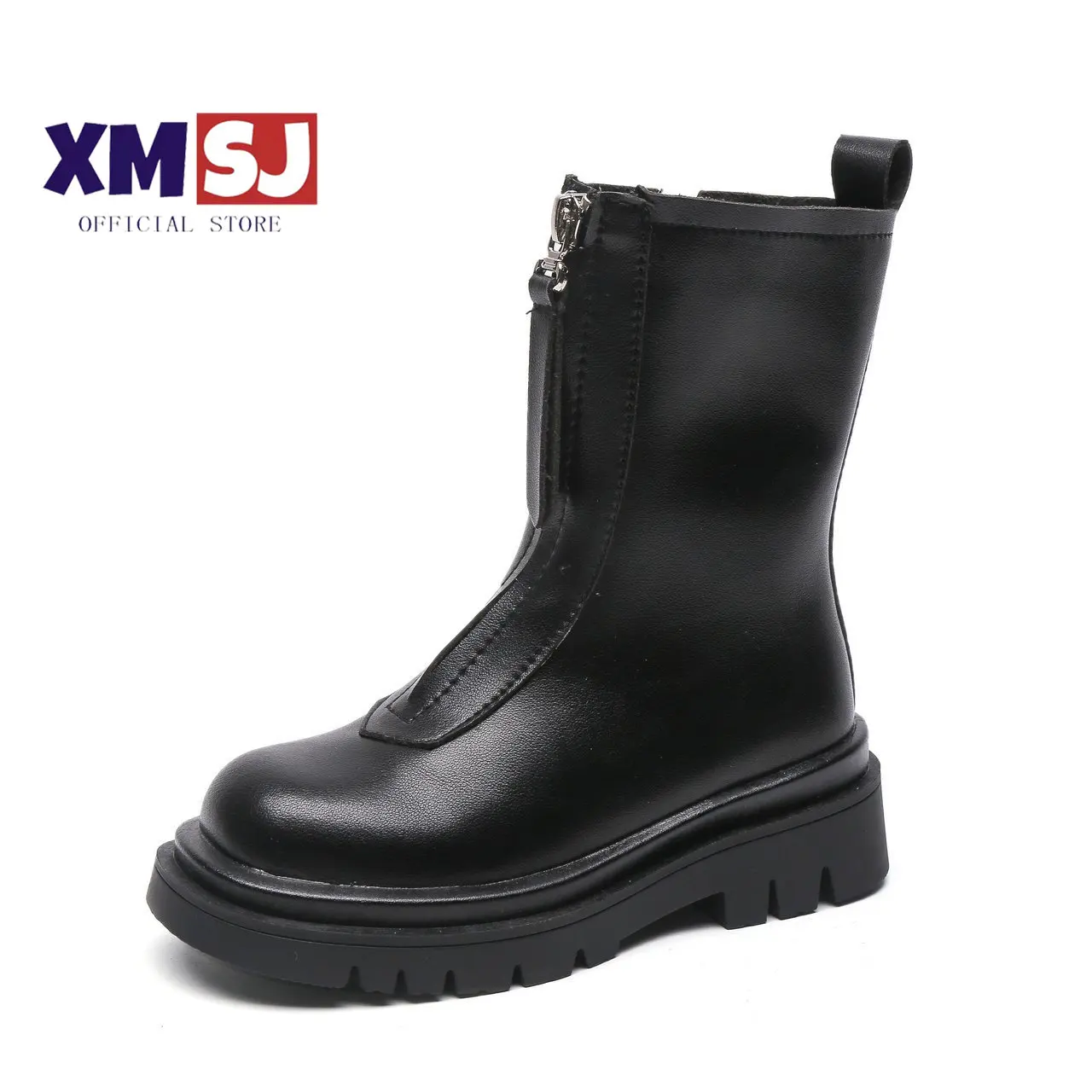 Kids Long Boots Fashion Designer Black Pu Leather Boys Girls Autumn Boot Front Zipper Mid-calf Chic Children Winter Flat Shoes