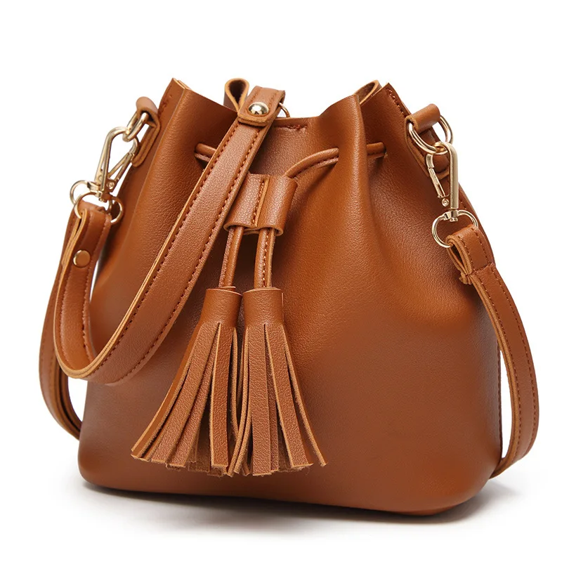 

Fashion Bucket Shoulder Bag Women Drawstring Crossbody Bag Female Messenger Bags Ladies Synthetic Leather Handbag Sac