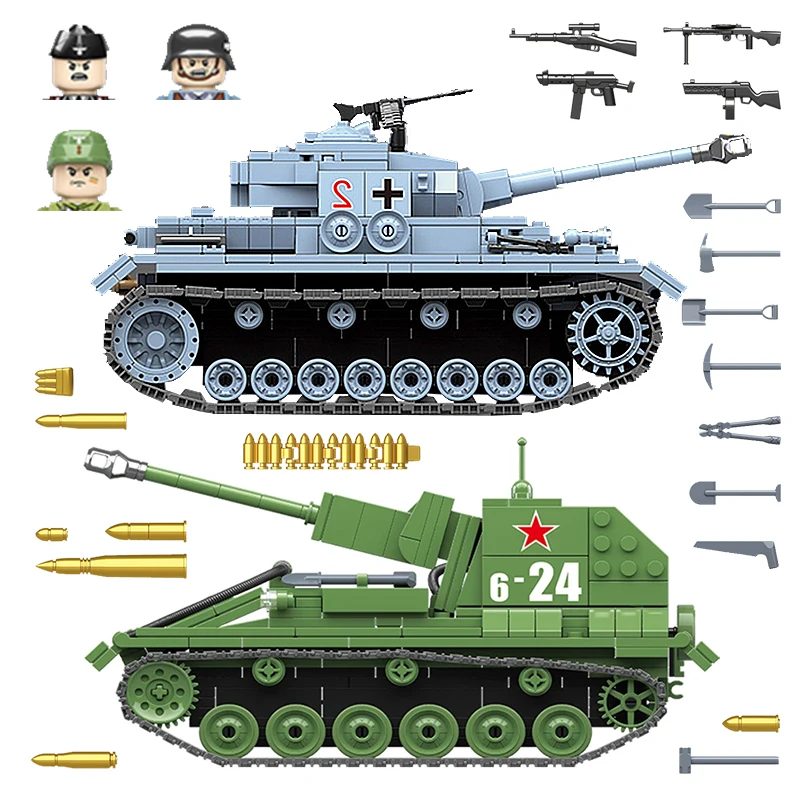 

WW2 Blocks Military Tank Assembly Model Army Soldier Figures Battle Military Weapon Bricks Children Boy Toy Collection Gifts