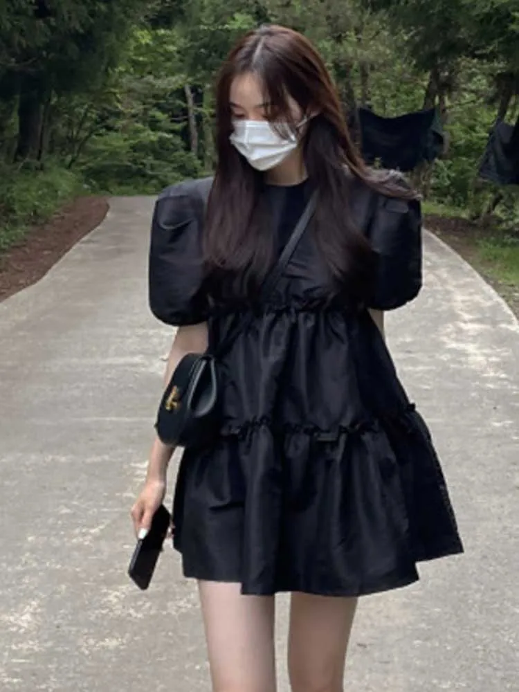 

Корейские женские мини-платья, модное милое платье с пышными рукавами для женщин, дизайнерские Простые Вечерние женские халаты 2022, женские ...