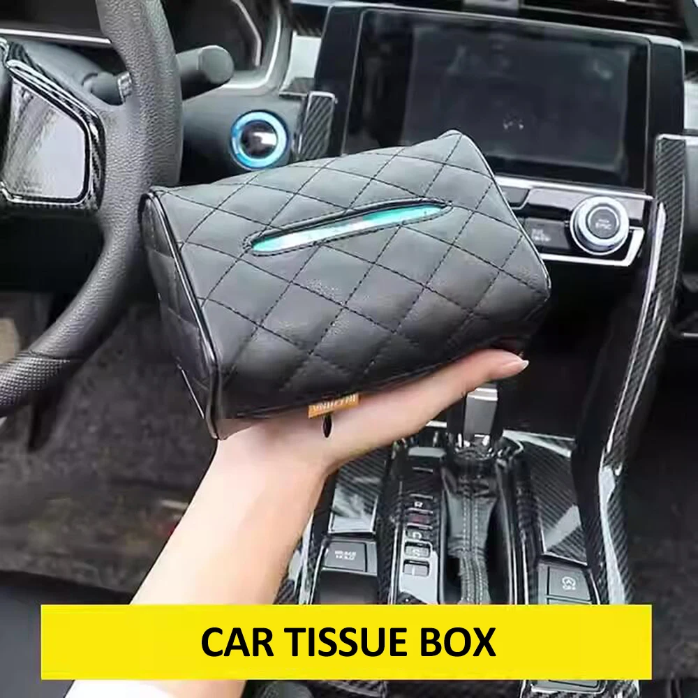 

Black Car Tissue Box Cover PU Leather Towel Sun Visor Chair Hanging Type Fits Most Cars SUVs Trucks and Vans