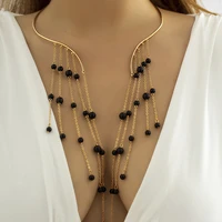 trendy creative unique choker for women black acrylic beads long chain tassel pendant necklace fashion punk temperament jewelry