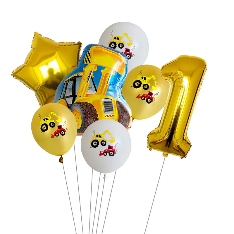 

7 шт./компл. экскаватор, строительная серия, фольгированный шар с цифрами, детские подарки, день рождения, украшение своими руками