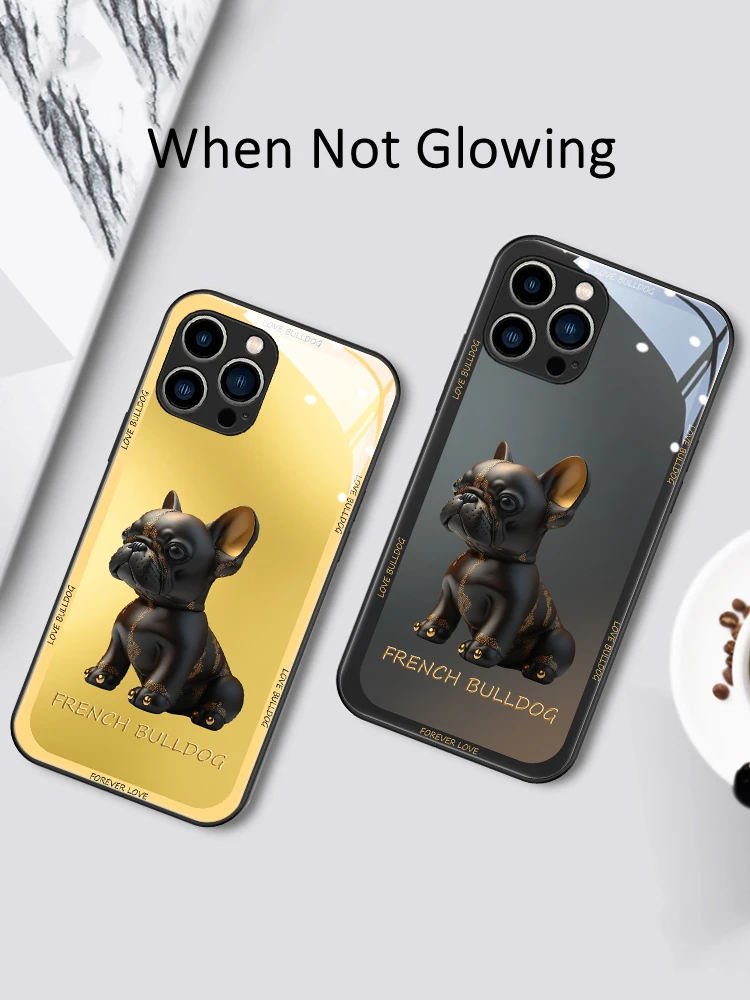 Luxury Cute Bulldog LED Light Glow Luminous Phone Case for Samsung S21 S22 S23 Note 10 20 A14 A54 A73 Plus Ultra Birthday Gift