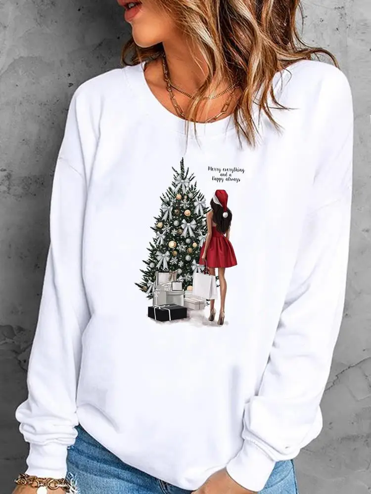 

Winter Tree Gift Holiday Happy New Year Print Merry Christmas Graphic Sweatshirts Pullovers For Women Fashion Female Clothing