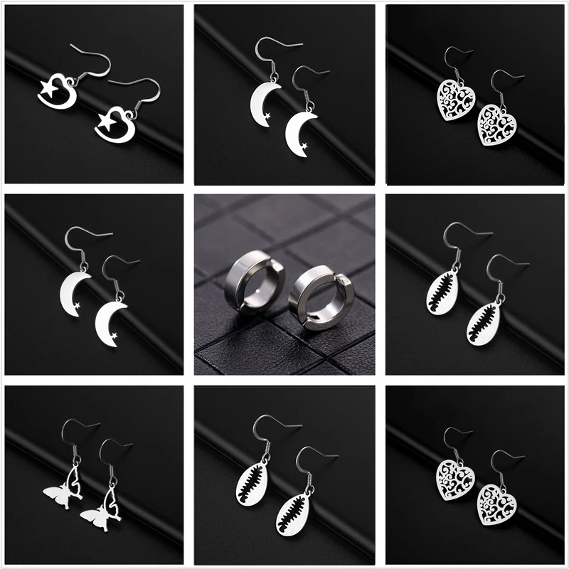 

Lovely Stainless Steel Conch Butterfly Earrings For Couple Women Silver Color Heart Ear Jewellery Gift
