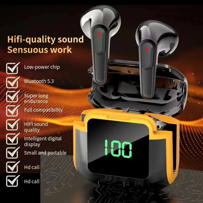 

PRO90 Fone Bluetooth Headset 5.3 TWS Wireless Headset and LED Display Stereo Headset Touch Control Earplugs Noise Reduction