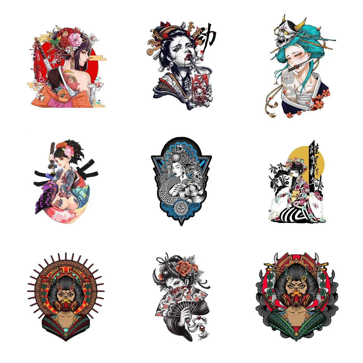 Japanese Female Samurai Japanese Geisha Car Stickers Skateboard Luggage Vinyl Car Wrap Funny Motorcycle Campervan RV Accessoires