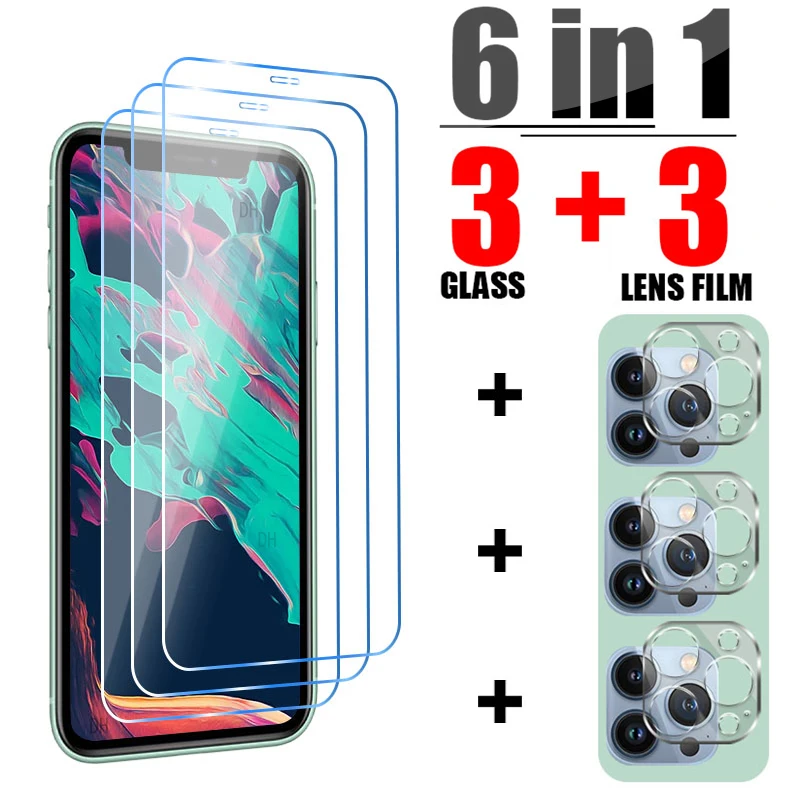 

6in1 Screen Protector For On iPhone 14 13 11 12 Pro Max SE 2022 2020 Tempered Glass For iPhone 14 Plus 13 12 Mini 11 XR Xs Max