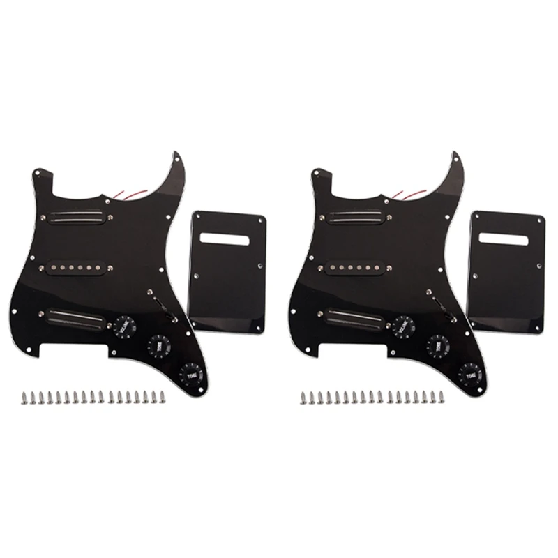 

2X Black 3-Ply Sss Dual Rail Pickups Loaded Prewired Guitar Pickguards For 11 Hole Electric Guitar