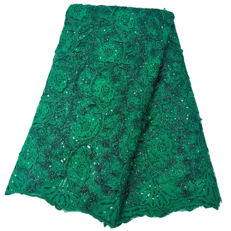 

Green French Tulle Lace Fabric 5yards Embroidery African Net Lace Fabric With Sequins Celebration Party Dresses For Sewing