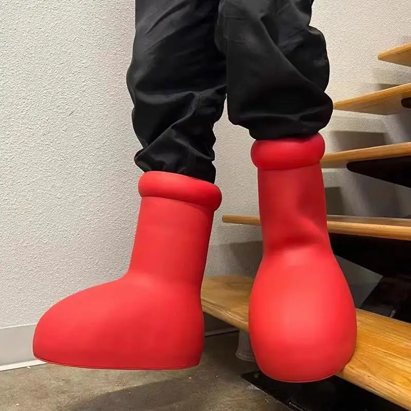Astro Boy Red Boots Big Head Rain Boots 2023 Spring Summer New High Boots Thick Bottom Round Head Fashion