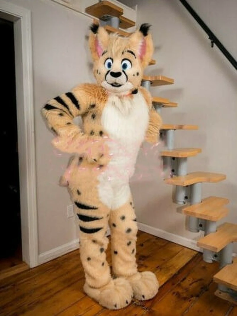 

Beige Leopard Fursuit Long Fur Husky Fox Dog Mascot Costume Dress Furry Suit Cosplay Cartoon Outfits