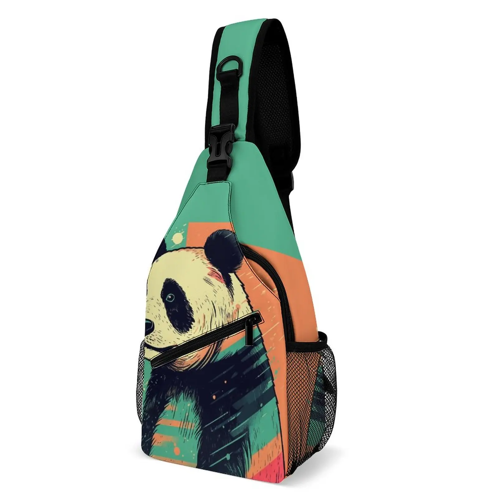 

Panda Chest Bags Male Flat Illustration 70‘s Print Shoulder Bag Streetwear School Small Bag Trekking Outdoor Style Sling Bags