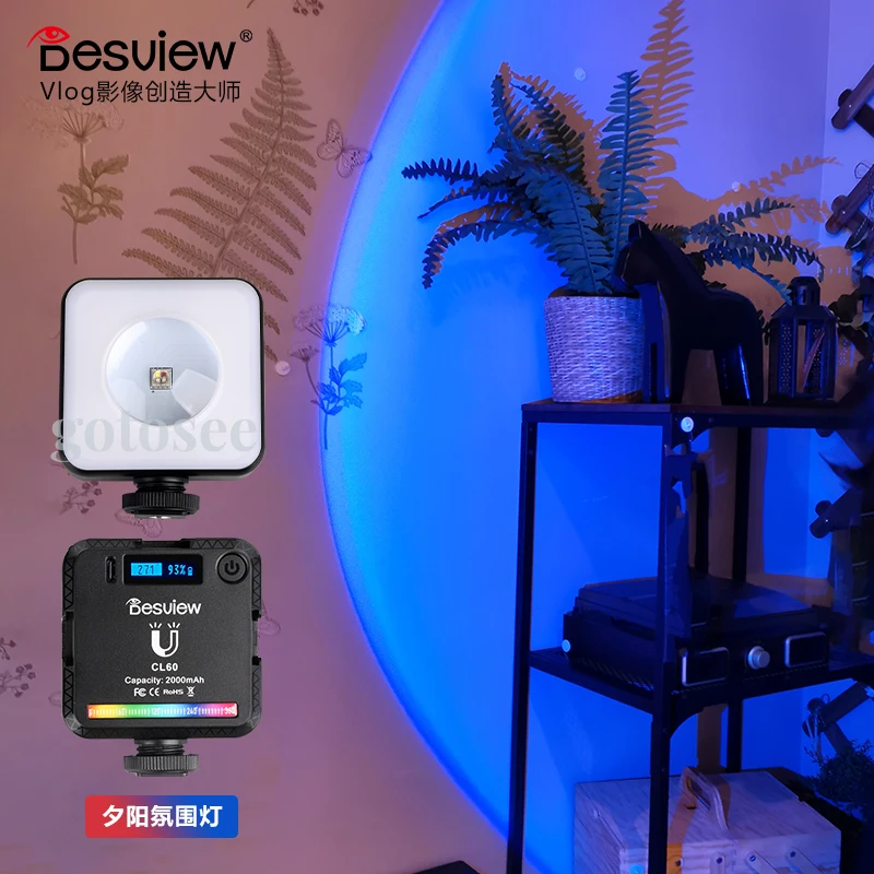 

Desview CL-60 RGB Video Light 2500-9000K Full Color Portable Photography Lighting Dimmable Panel Lamp with 3 Cold Shoe