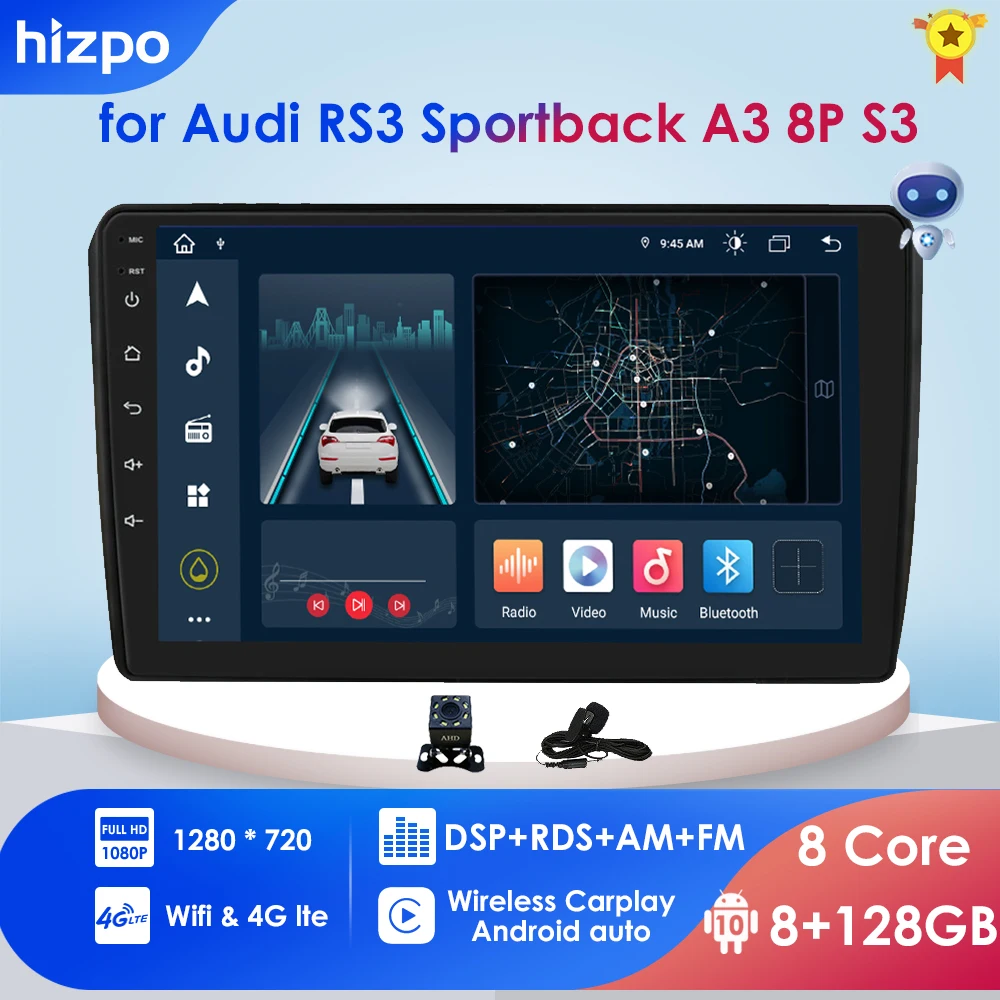 Автомагнитола Carplay 2DIN Android GPS для AUDI A3 8P S3 2003-2012 RS3 Спортивная навигация мультимедиа