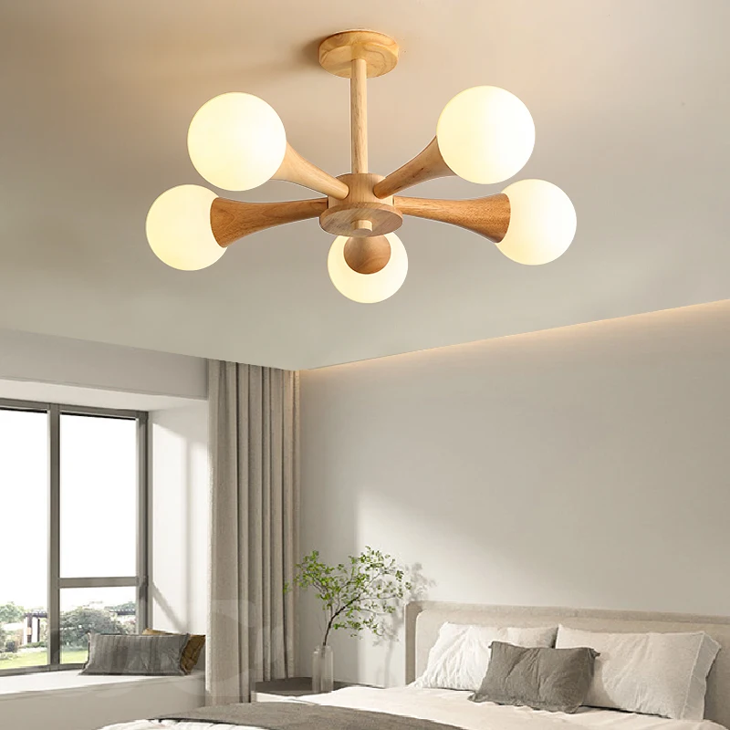 

JJC Nordic Personality Macaron LED Chandelier Bedroom Ceiling Decorative Light Modern Minimalist Wood Art Living Room Light