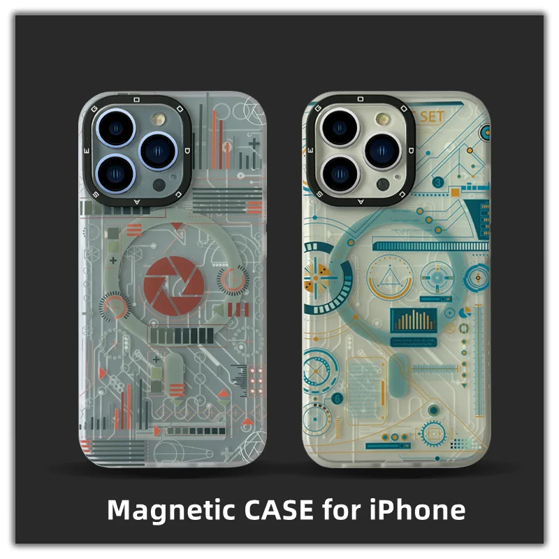 

Magnetic Phone Case for iPhone14 14 Plus Pro Promax Luxury Tech Circuit Board Pattern Cover for iPhone13 12 Mobile Accessories