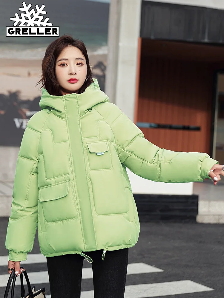 GRELLER 2022 Winter Clothes Women Short Jacket Thick Hooded Cotton Padded Coats Female Loose Puffer Parkas Ladies Winter Coat