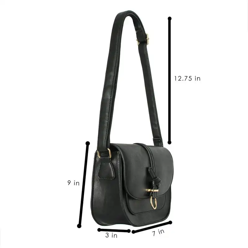 

Luxurious Black Vegan Leather Crossbody Purse For Women, Saddle Styled Shoulder Bag Perfect for All Occasions.