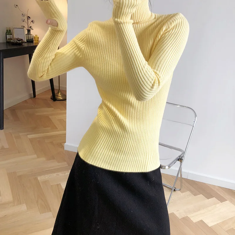 

Женский свитер, новая осенне-зимняя блузка с длинными рукавами и узким низом, свитер с высоким воротником