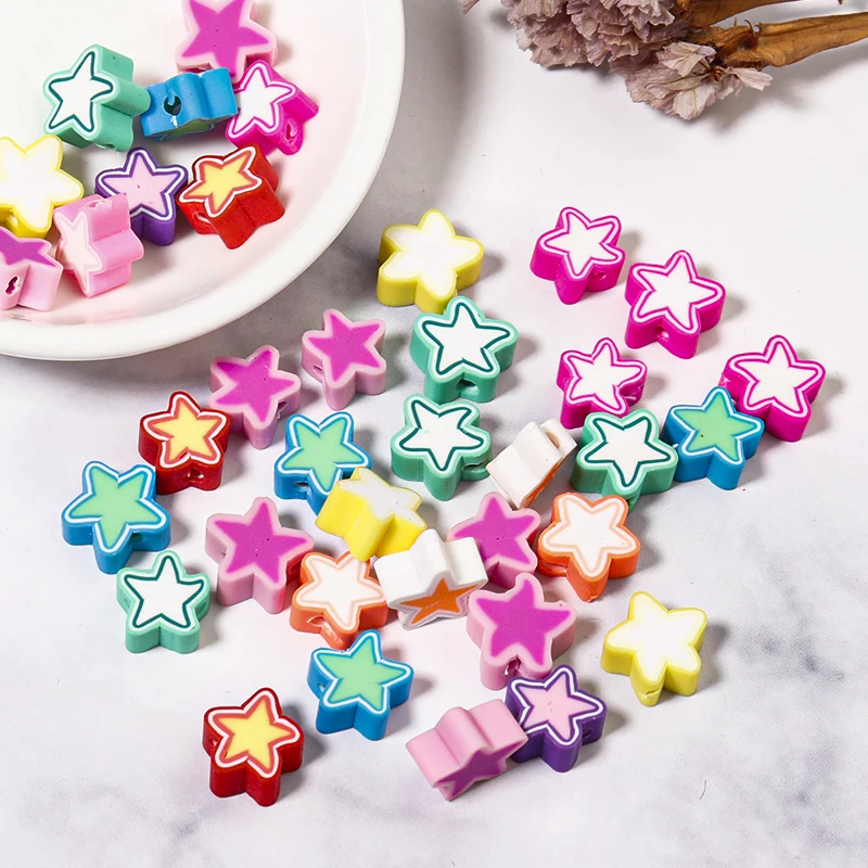 50 Шт. Бусины Из Полимерной Глины С Пятиконечными Звездами 10 Мм Разноцветные