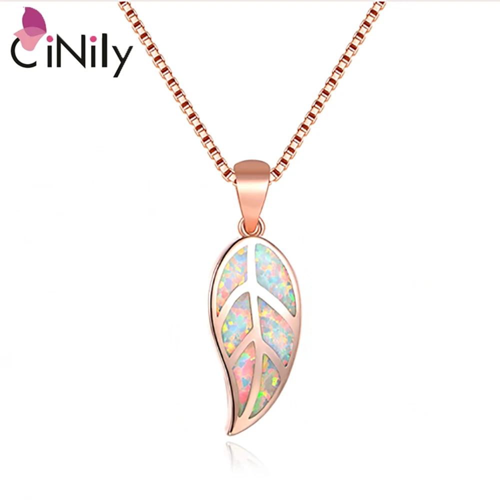 CiNily Opal Leaf Pendants Necklaces For Women Girls 14K Rose Gold Plated  Fire Opal Fashion Jewerlys Gemstone Plants Necklace