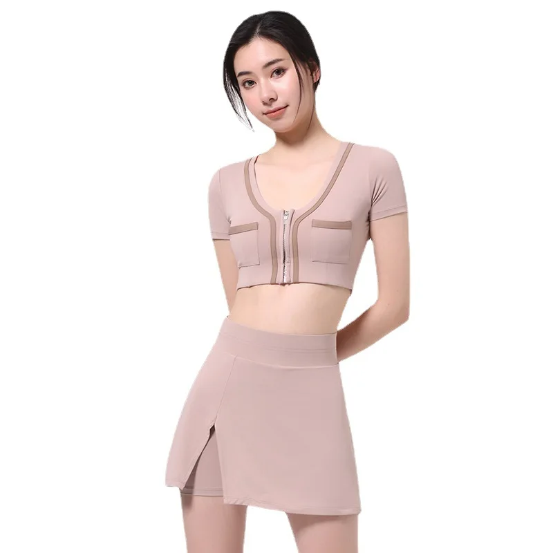 2022 New Tennis Skirts Set Short Sleeve Crop Top Sports Short Skirt Fitness Suit Workout Dress Golf Wear Badminton Sports Skirt