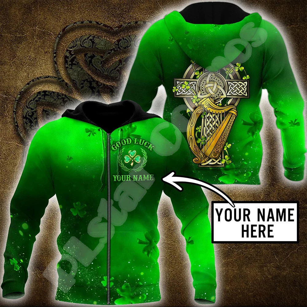 NewFashion флаг страны Ирландия Клевер св. Патрик тату винтажный 3DPrint пуловер смешной