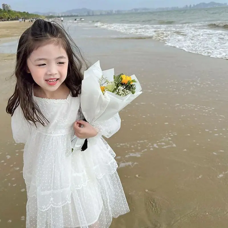 

Girls Summer Casual Dress Dance Lace Clothes Kids Bubble Sleeve Party Pageant Dress Girls' Temperament Princess Puffy Dress