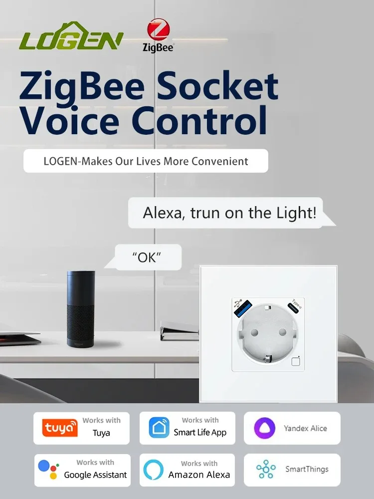 Настенная розетка LOGEN Zigbee умная ЕС вилка для мониторинга энергии функция таймера