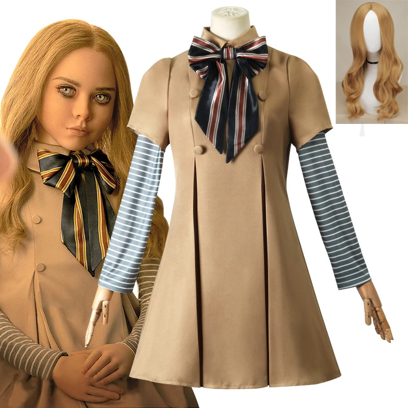 

Movie M3GAN Cosplay Costume Wig Dress for Adult Kids Girls AI Doll Robots Megan Dresses Dress Tie Uniform Halloween Costumes