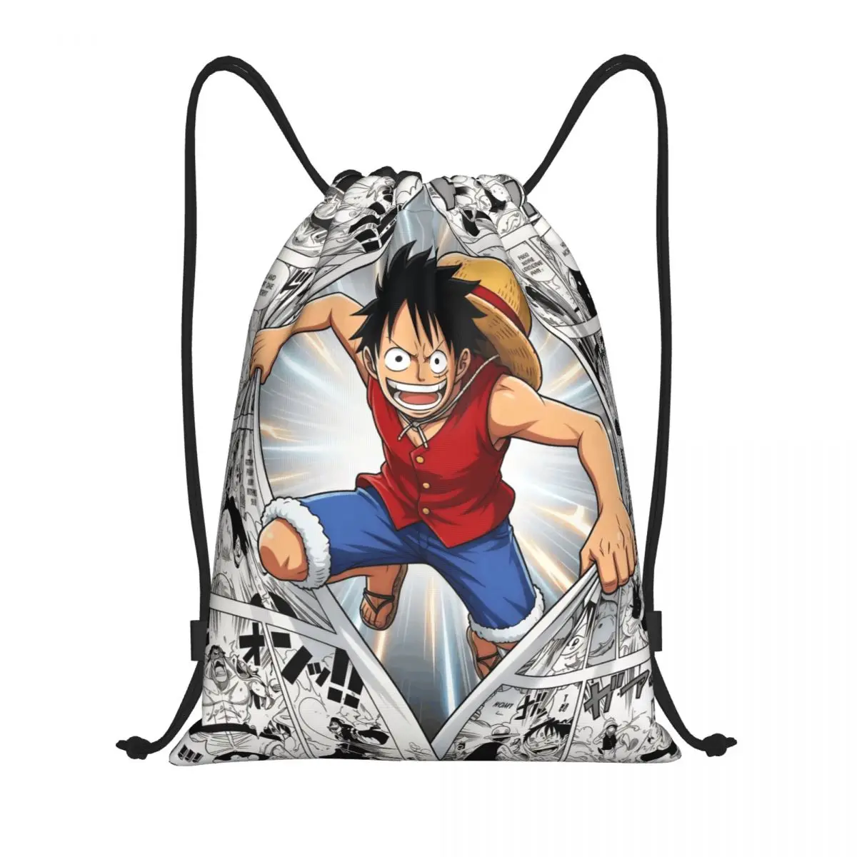 Фото Рюкзак-мешок на шнурке в стиле аниме One Piece Luffy для мужчин и женщин, спортивная сумка для спортзала, портативная японская сумка для покупок №1