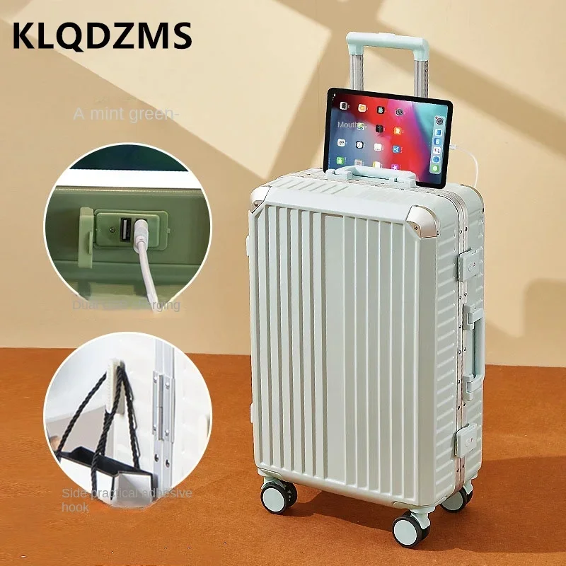 KLQDZMS Чемодан на колесиках из АБС-пластика + ПК с алюминиевой рамой зарядка через USB