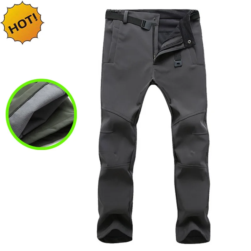 

HOT 2022 Outdoor Winter Thicken Polar Fleece Thelmal Slim Fit Soft Shell Camo Tactical Waterproof Warm Pants Men Solid Trousers