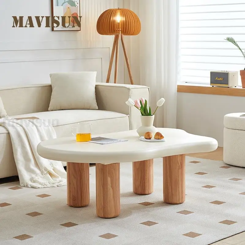 

Кофейный столик с белыми облаками и Твердыми Деревянными четырьмя ножками, кремовый, домашняя мебель, Прекрасные квартиры, гостиной, чайные столы